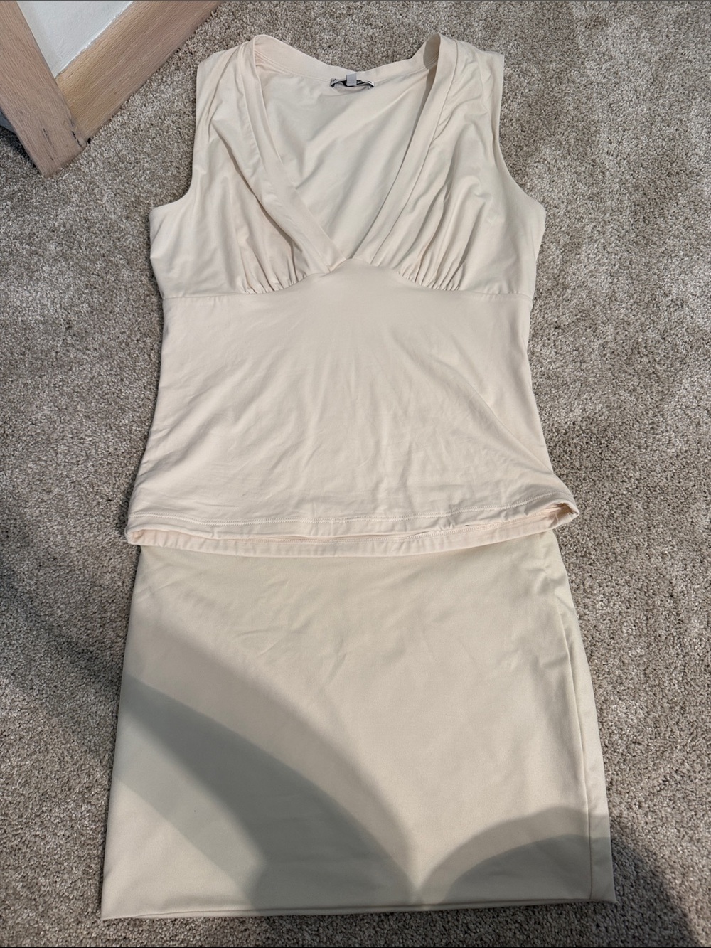 Cream Sleeveless V-Neck Tank & Skirt Set